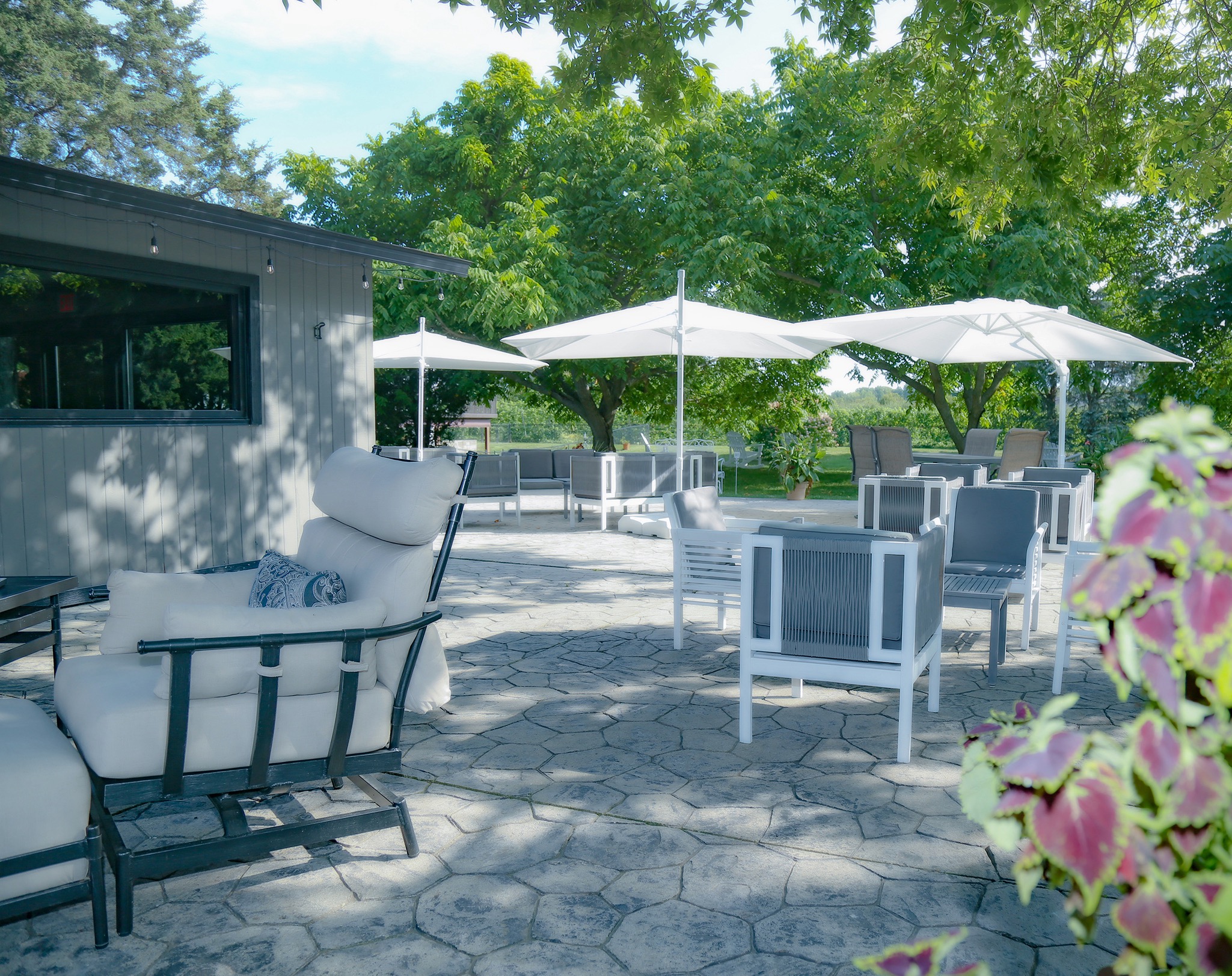 Outdoor patio with umbrellas